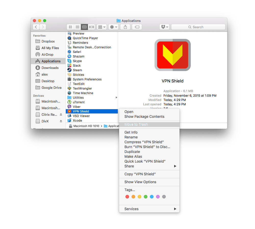 uninstall hide.me vpn mac