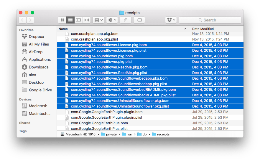 Soundflowerbed service files in Finder