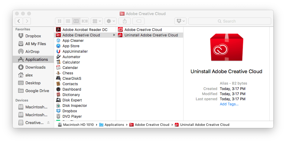 cannot uninstall adobe creative cloud