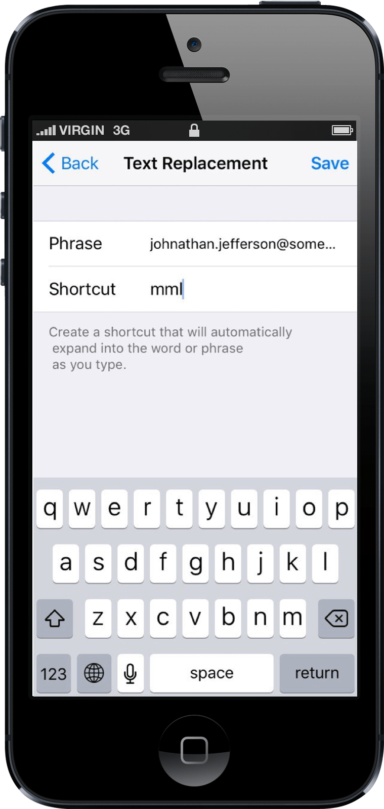 text shortcuts iphone