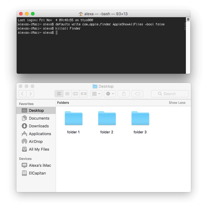 terminal show hidden files command