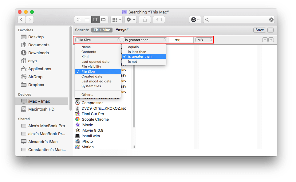 search option in finder