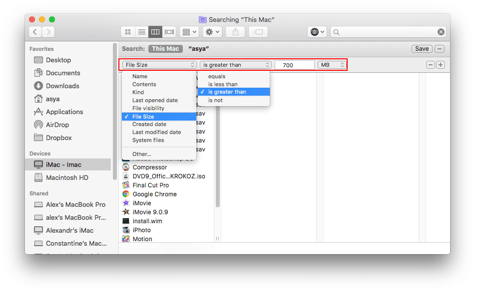 find out mac other files where size