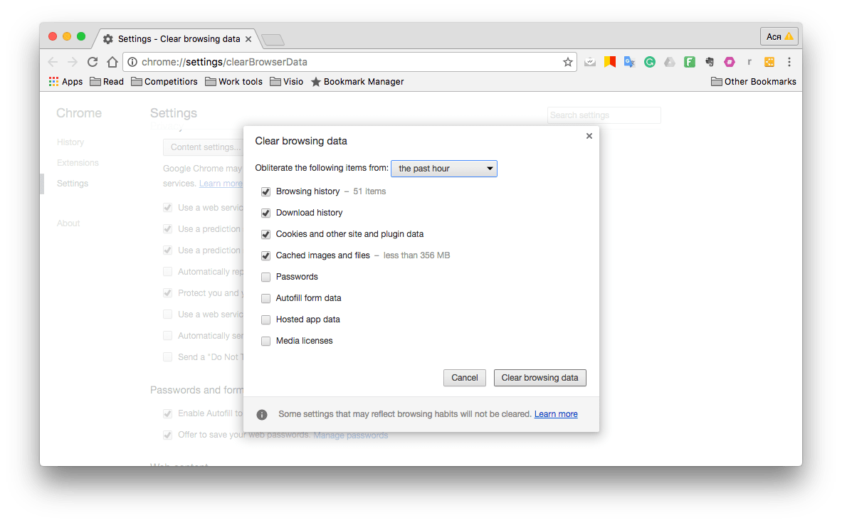 filder path for google passwords and cache on mac