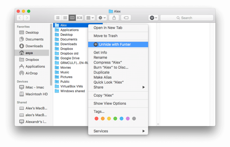 mac console commands hidden files