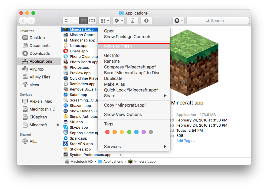 how to delete minecraft on mac