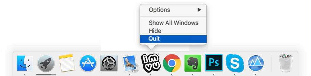 Choosing Quit IMVU option in Dock context menu