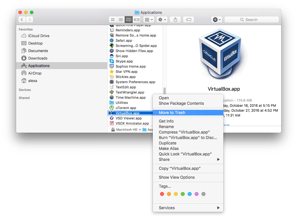 delete virtualbox mac