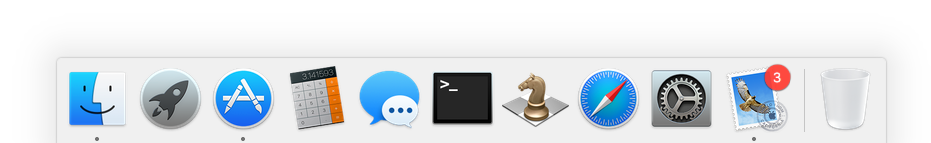 Elhelyezett Mac-alkalmazások a Dock panelben