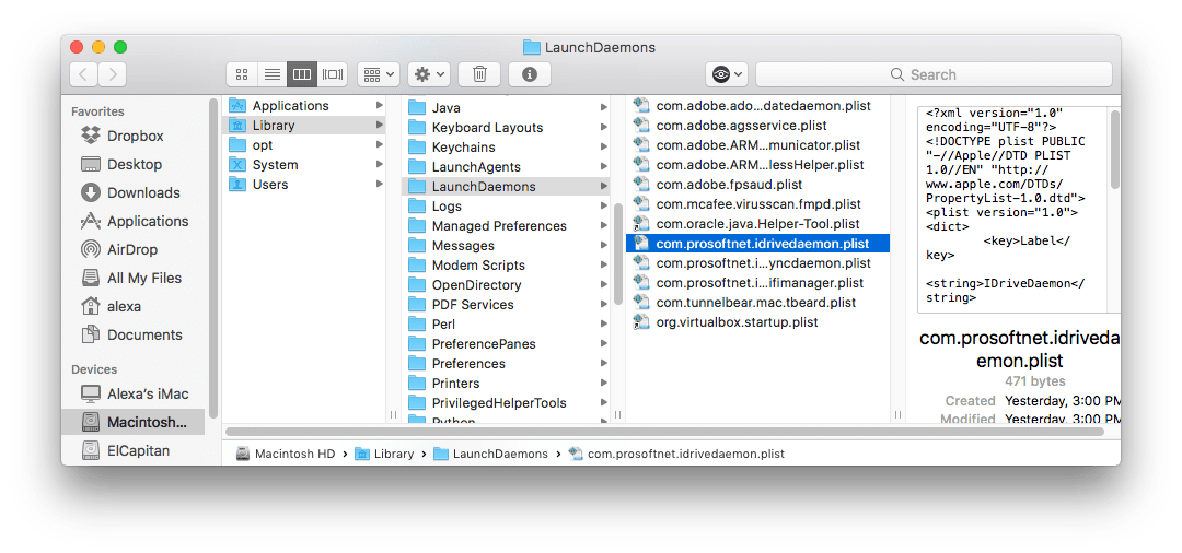 iDrive LaunchDaemons in Finder window