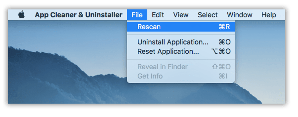 Rescan applications command in App Cleaner & Uninstaller