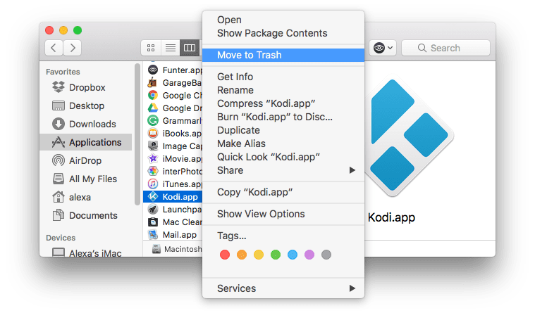 how to delete kodi on mac