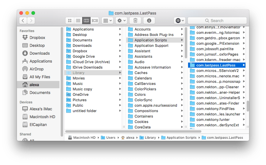 LastPass Application Scripts folder