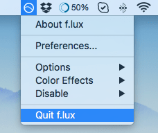 Quit  Flux context menu command