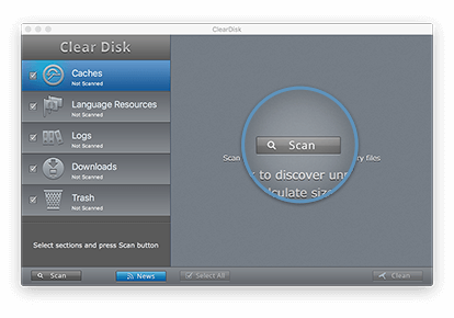 Clear Disk app window showing Scan button