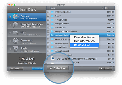 Cache files in Clear Disk app