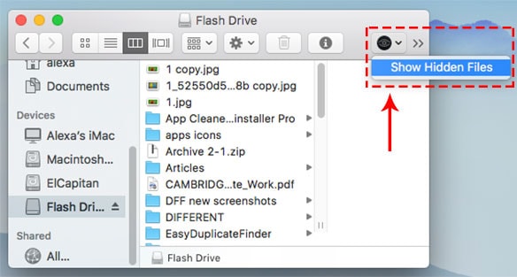 mac terminal show hidden files in one folder