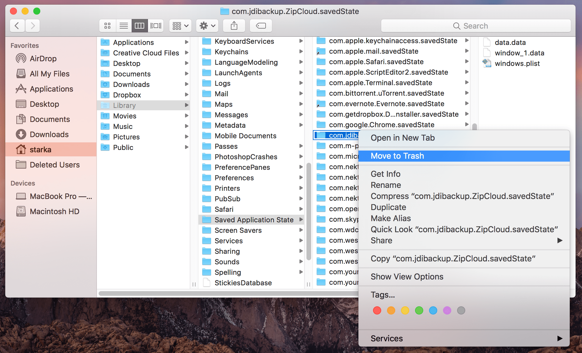 removing zipcloud app support files in Finder