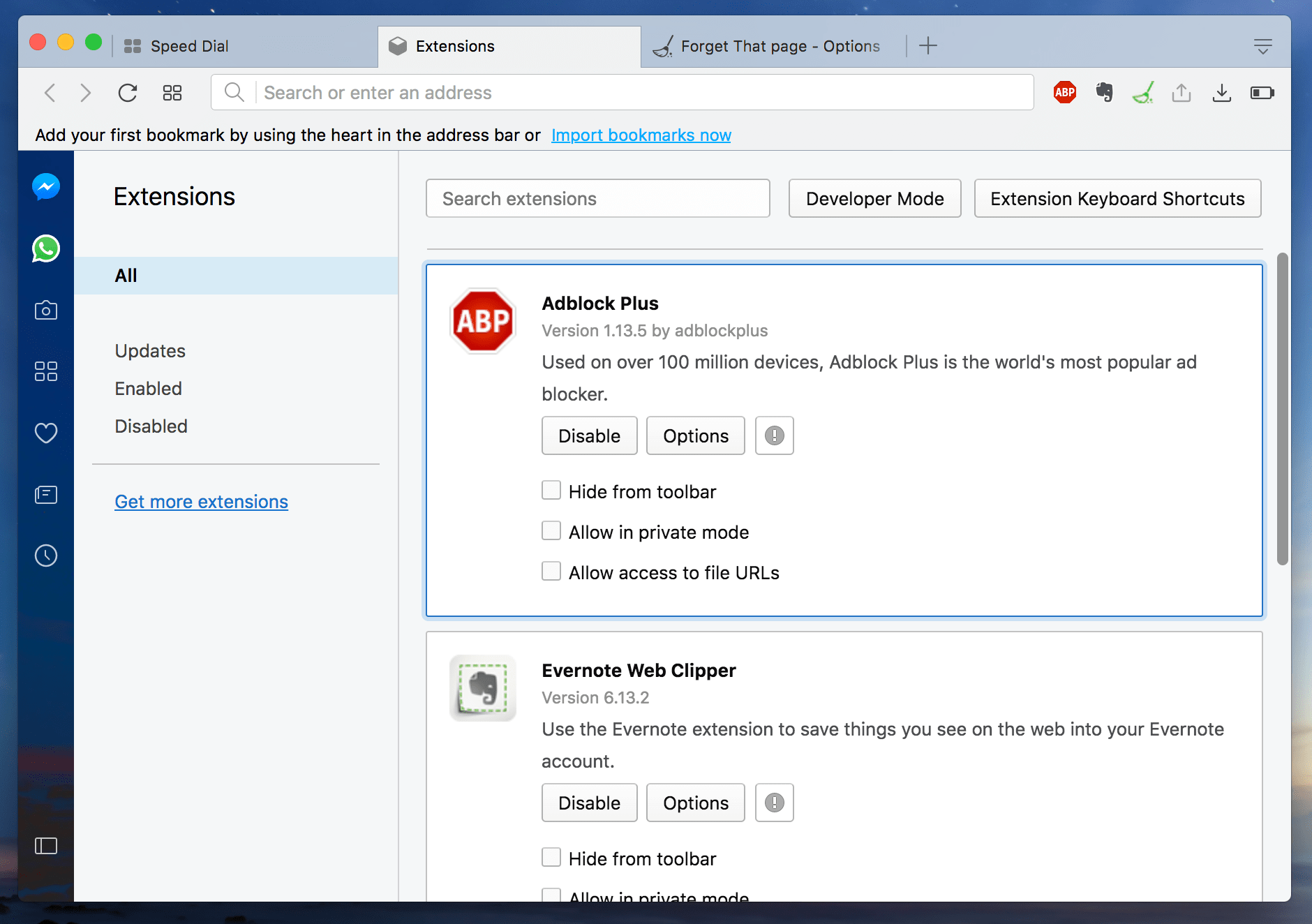 what folder are opera extensions