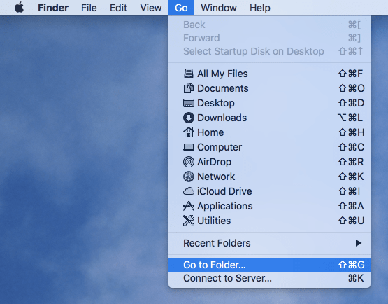 Go to Folder command in menu bar