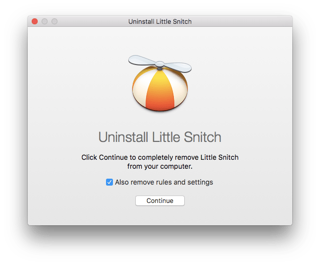 Little Snitch window showing uninstalling process