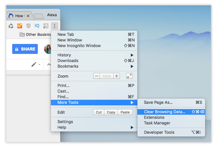 clear browsing data command in chrome settings menu