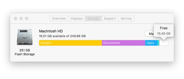 disk usage bar showing available free space
