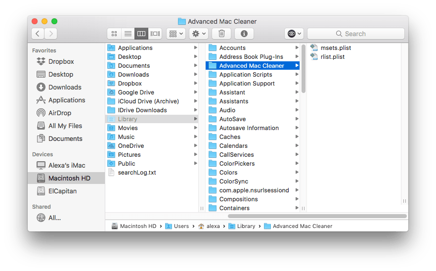 Advanced Mac Cleaner service files displayed in Finder