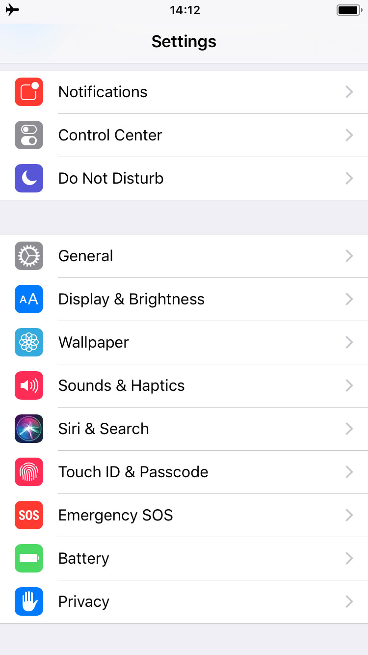 iphone settings screen