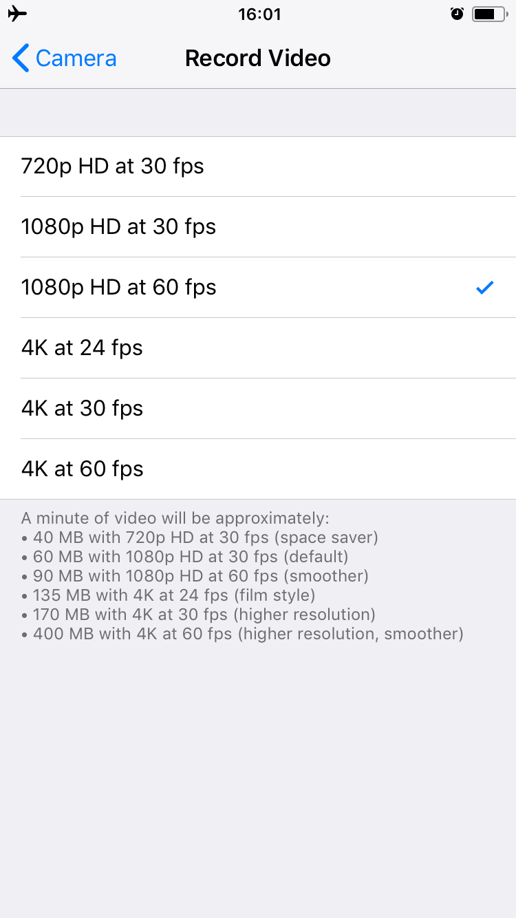 iphone camera-record  video preferences
