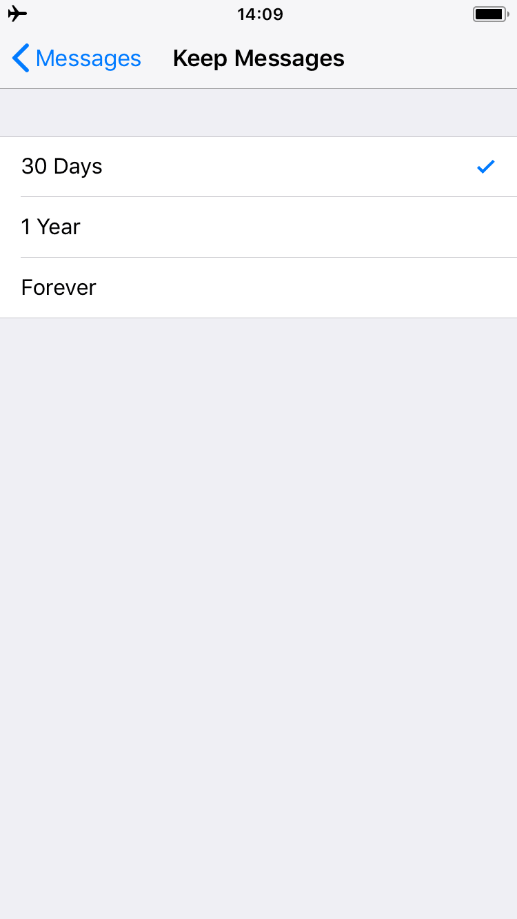 time settings for keepeing messages on iphone