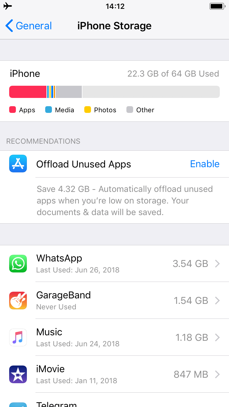 iphone storage usage 