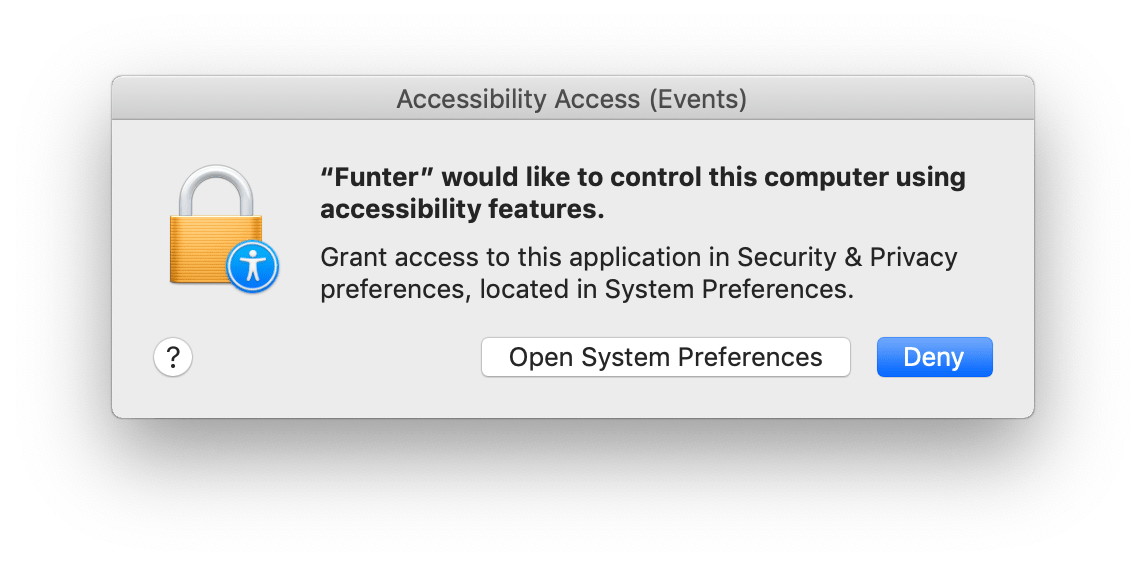 notification window to grant access in security and privacy