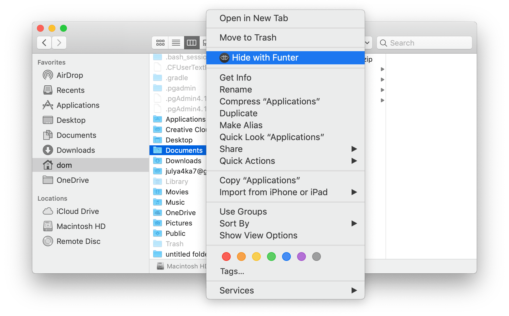 hide files in Finder