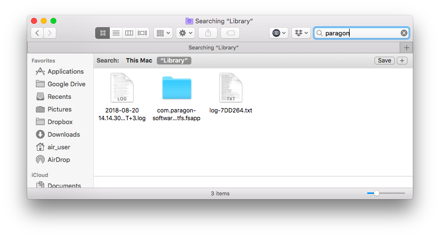 Finder window - library folder - paragon ntfs service files