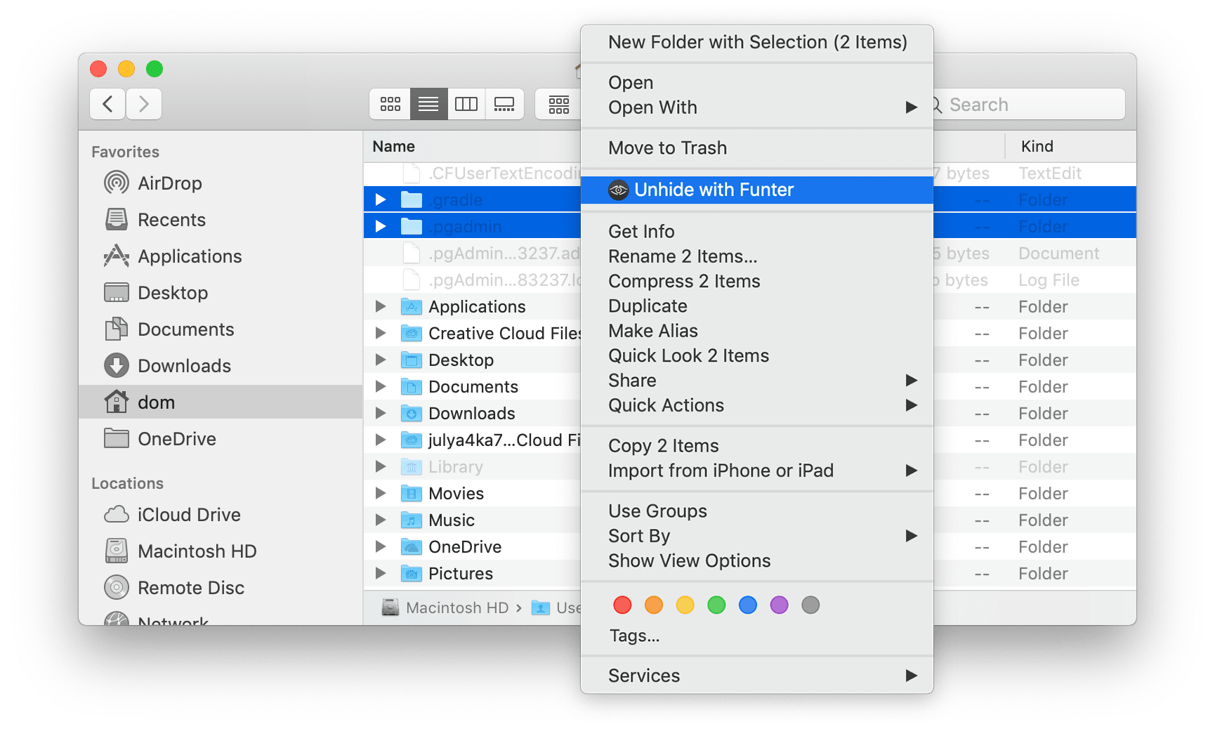 unhide files on mac