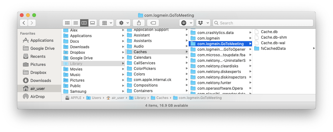 Gotomeeting application caches folder in Finder