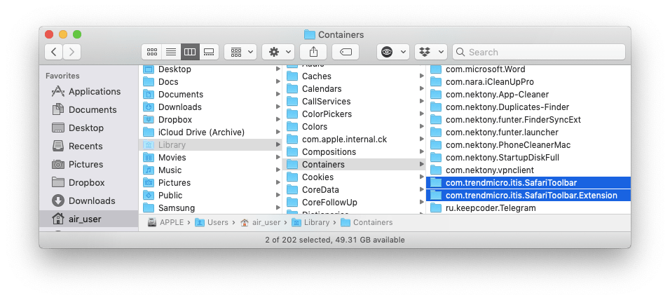 Finder window showing Trend Micro Containers files