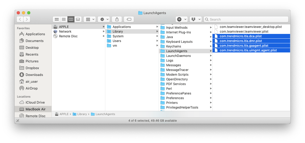 Finder window showing LaunchAgents folder content