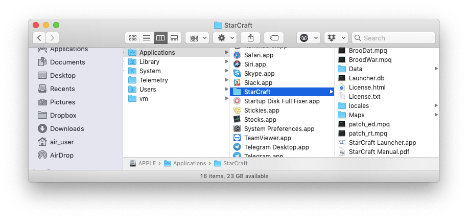 StarCraft folder in Finder