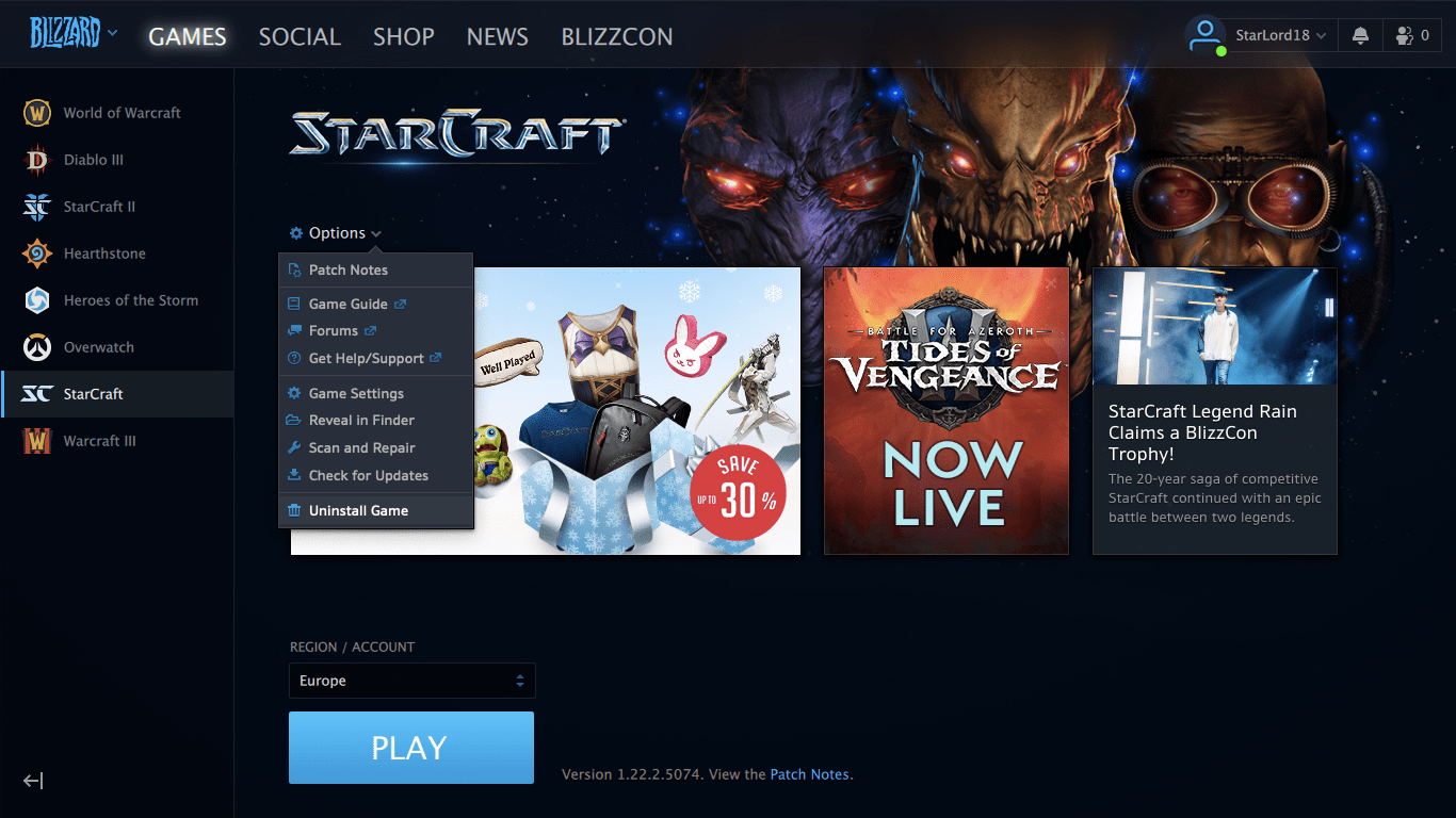 blizzard battle.net uninstall game