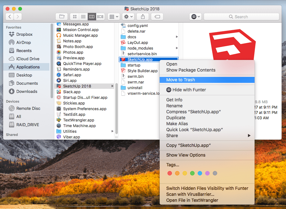 Finder Move to Trash command for SketchUp
