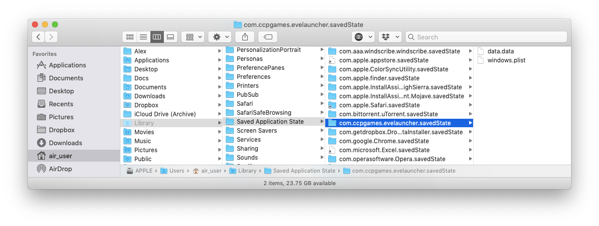 Eve Saved Application state folder