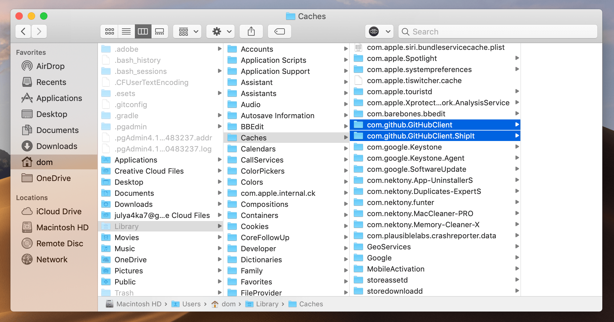 Github cache files in Finder