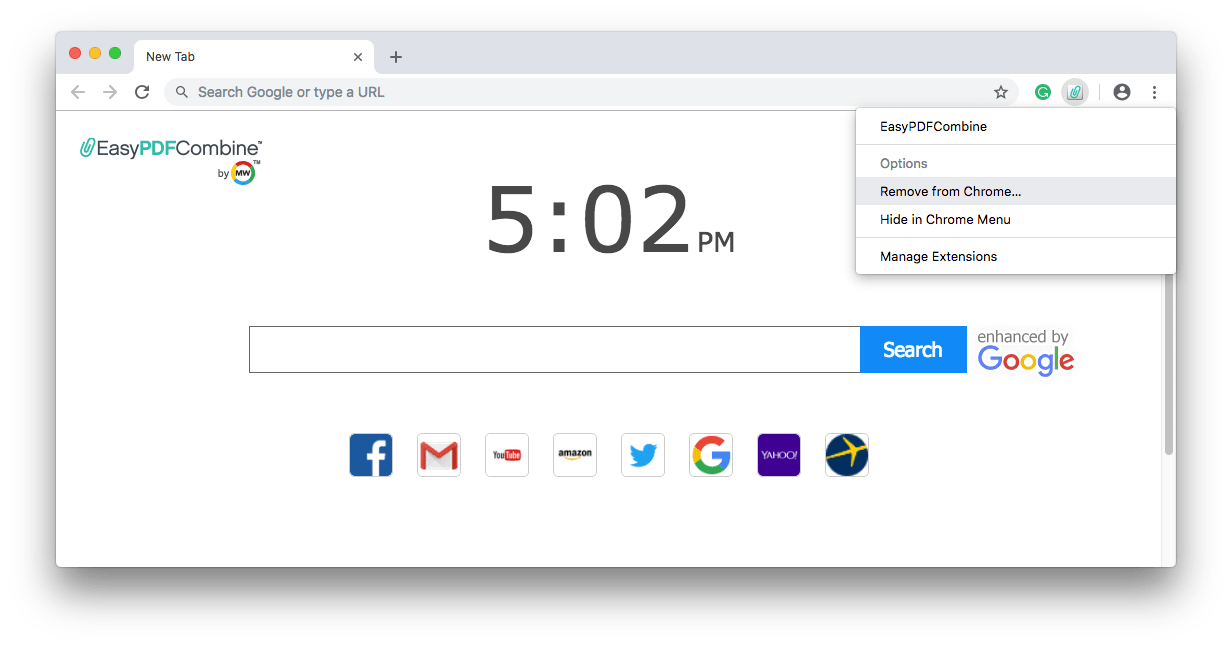 Remove from Chrome option selected in Chrome drop-down menu
