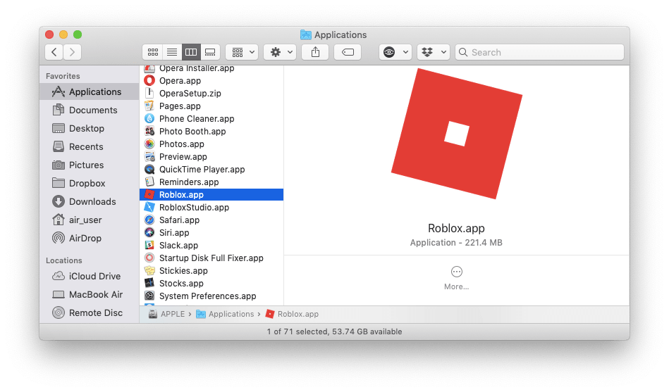 Uninstall Roblox On Mac - the next step is to open the applications folder select the roblox studio and roblox icons and drag them to the trash