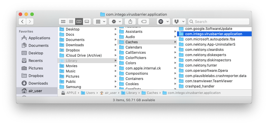 intego cache files in Finder
