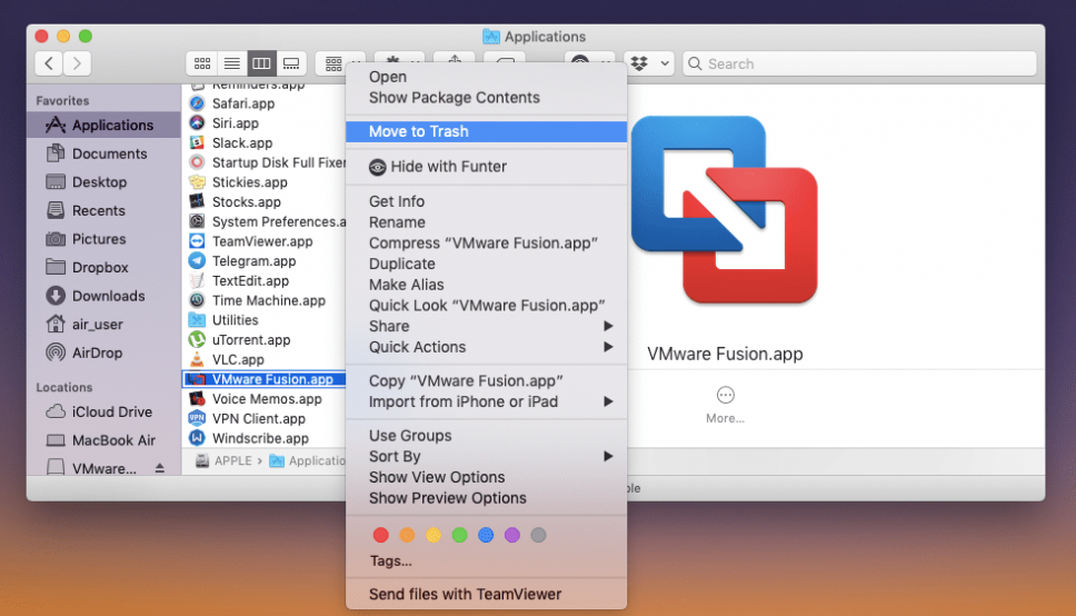 vmware fusion for mac no app icon