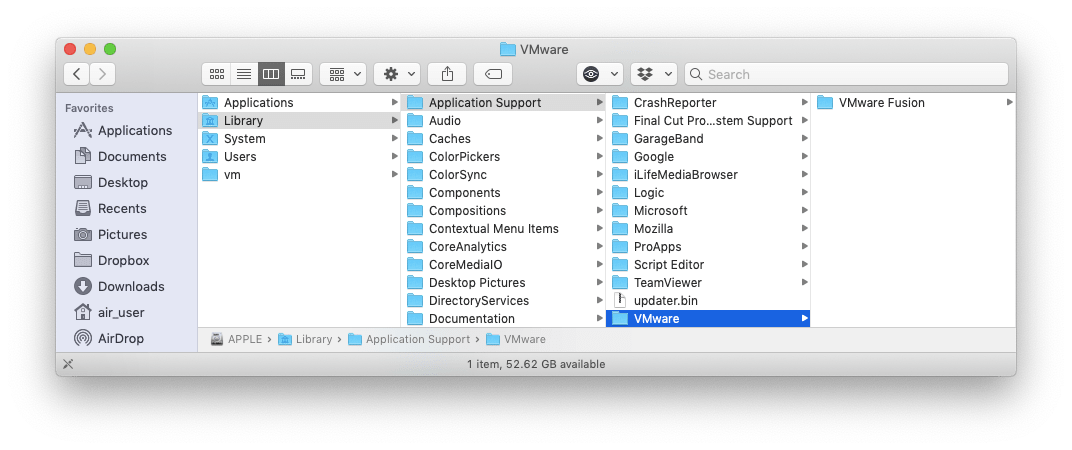 where to find vm files on mac for vmware fusion professional
