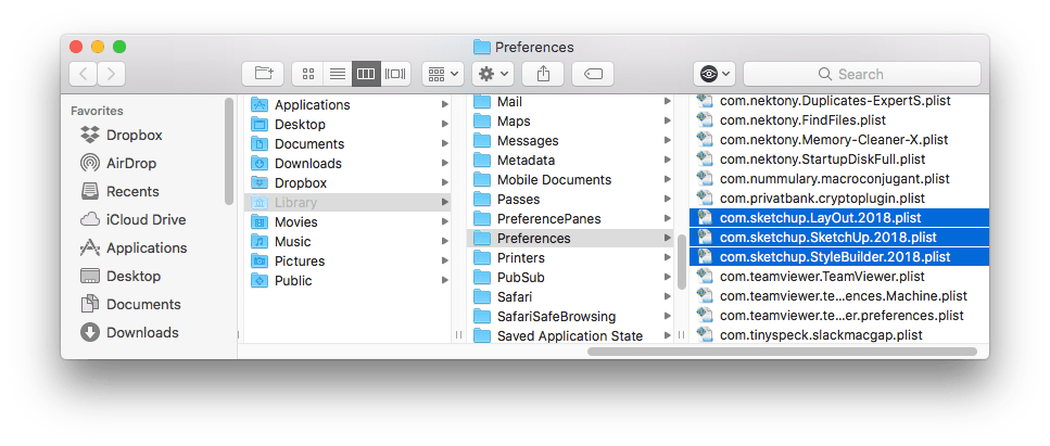 SketchUp Preferences files in Finder window